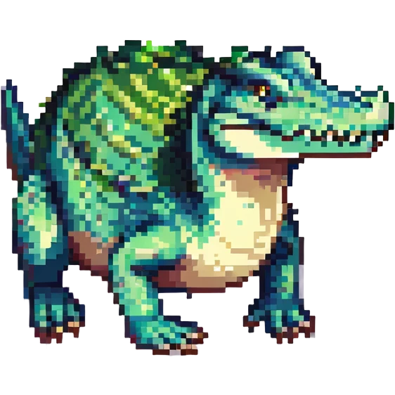 pixel art crocodile, simple and recognizable, green scales, blocky style emoji
