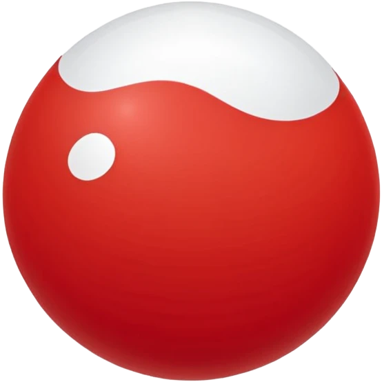 🔴 Parte de cima: vermelha, lisa e brilhante
⚪ Parte de baixo: branca
➖ No meio: uma faixa preta horizontal que divide a bola ao meio
⚪ No centro da faixa: um botão redondo branco (ou cinza claro), que parece um pequeno círculo
Formato: ⚪ Bola perfeitamente redonda emoji