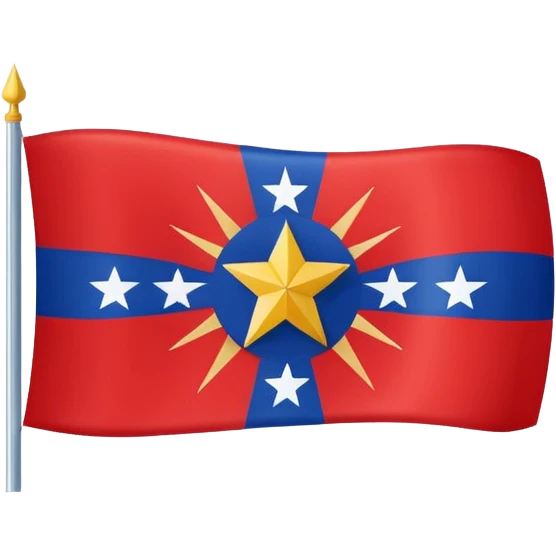 Juneteenth flag flat design, red top blue bottom, white starburst in the center emoji