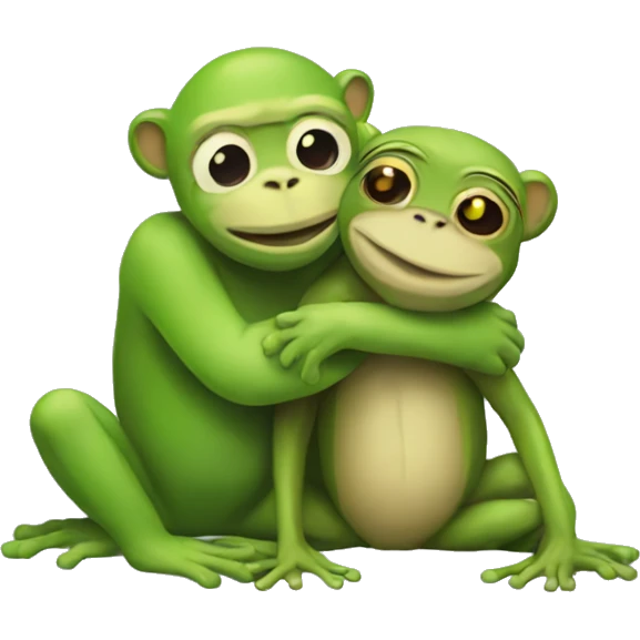Monkey and frog hugging emoji