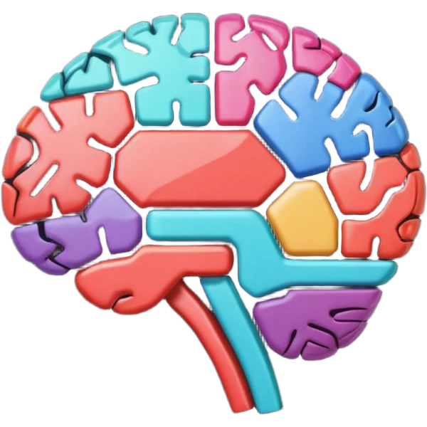 Stylized brain illustration with YouTube logo elements integrated, neural network nodes forming play button shape, digital art style, vibrant color palette, professional icon design, square format emoji