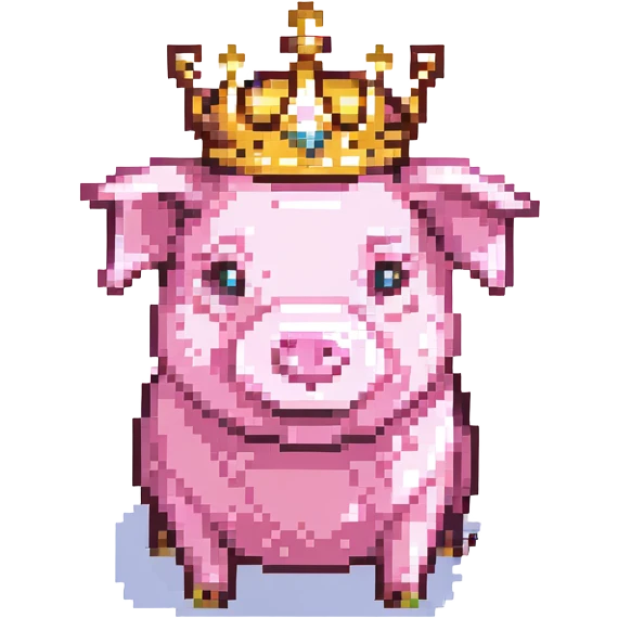 pixel art pig with a shiny gold crown, simple background emoji
