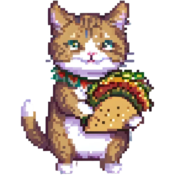 a taco cat running, dynamic pose, pixel art style, bright colors, cat with motion blur effect emoji