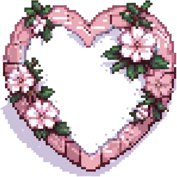 heart with sakura flowers and silver accents, pixel art style emoji