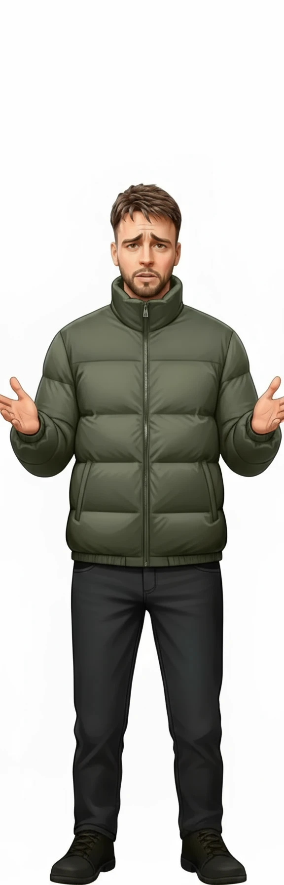 нарисуй точно такого же человека в такой же позе без фона, только чтобы руки и все тело полностью помещались в кадре emoji