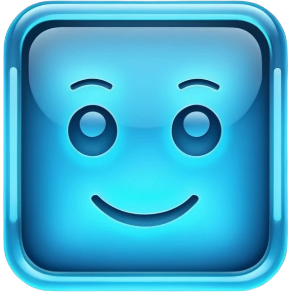 A glowing neon square in shades of blue, transparent background emoji