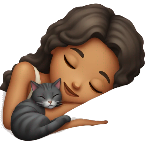 a girl sleeps with a cat emoji