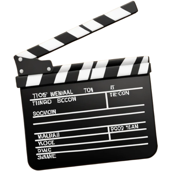 Movie clapperboard with black and white stripes at the top, iOS emoji style, clean minimal design emoji