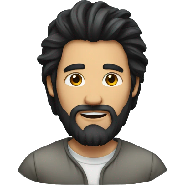 a guy with long, wild black hair and beard with the hair messed up emoji
