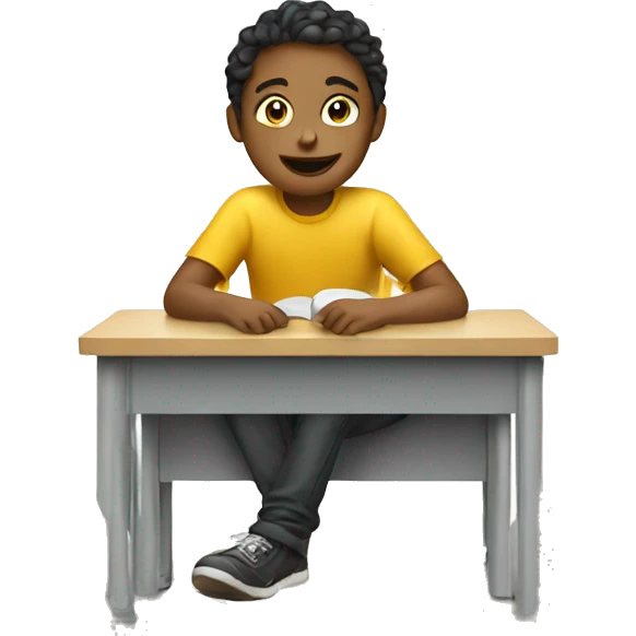 students sitting on desks and chatting emoji