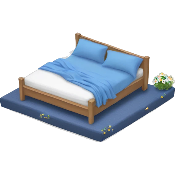 Cosy bed with blue smal flower bed sheets emoji