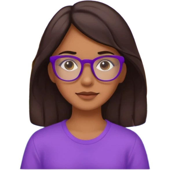 Chica de pelo moreno con gafas, lleva camisa violeta. Piel morena clara. Con Torre de Hércules de la Coruña detrás de la chica. emoji