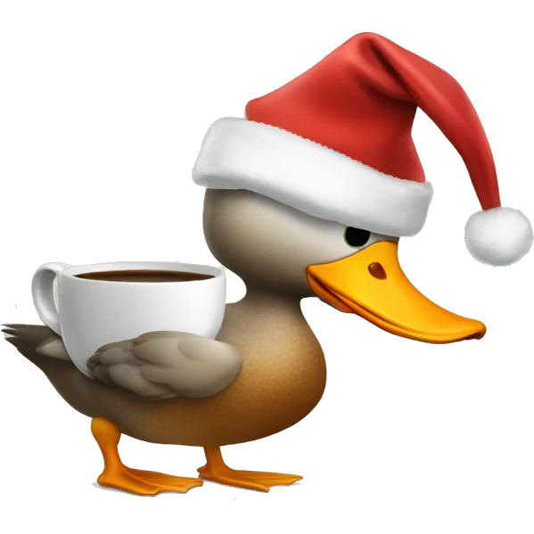 Duck drinking coffee with Christmas hat  emoji
