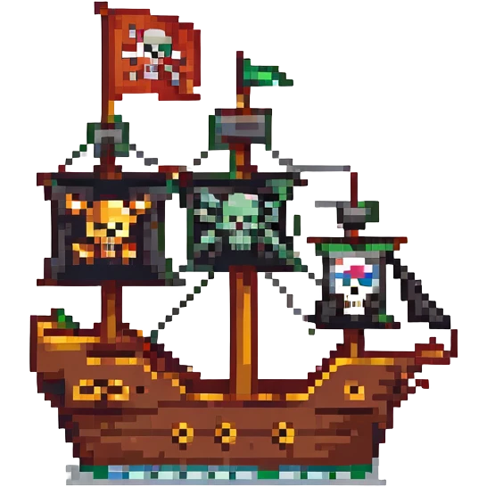 a pirate ship with a skull flag emoji