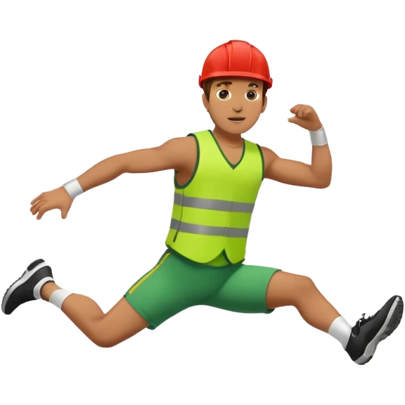 Man jumping over wall with people chasing him wearing green vests emoji