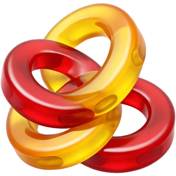 emoji de 2 gomitas en forma de aro una colo rojo y otra amarillo de muy gruesas muy muy emoji