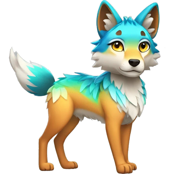 Colorful Shiny Fionbri-Falvie-sparkle-wolf-sona with tribal markings full body emoji