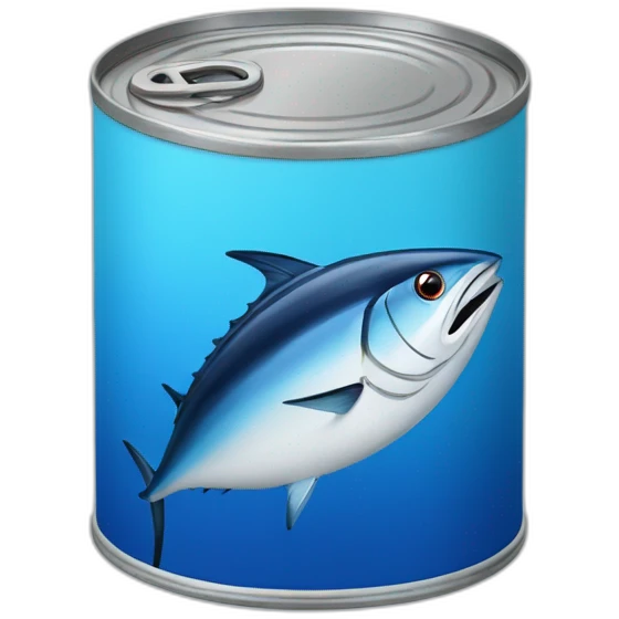 Realistic small can of tuna showing the blue shape of a sailling boat on a sea background emoji