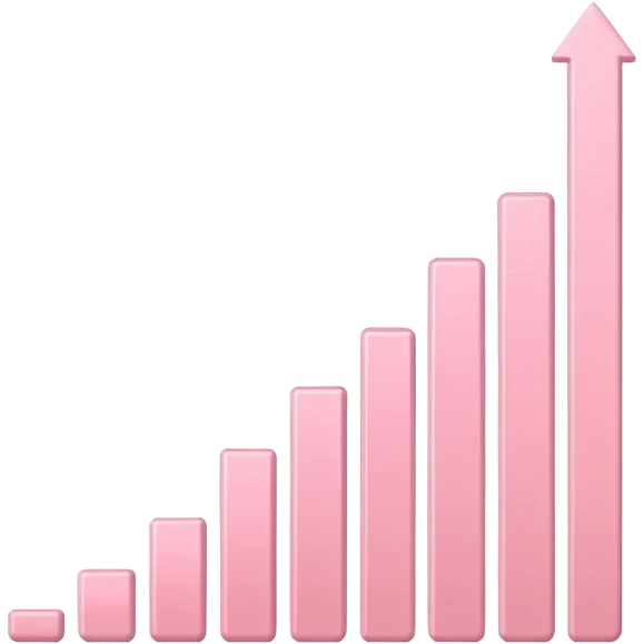 Pastel pink bar chart trending upward, sleek minimal lighting emoji