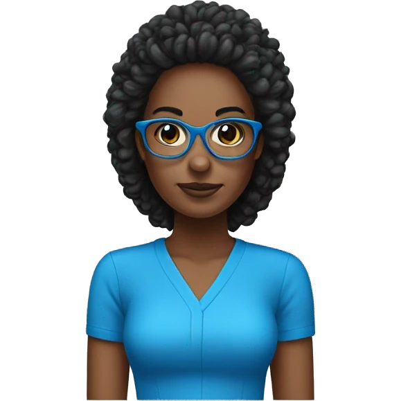 Mujer de pelo negro con puntas azules largo y gafas emoji