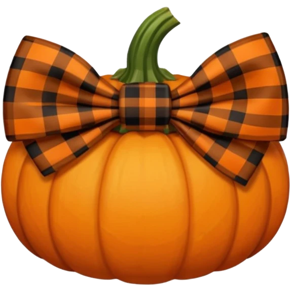 Pumpkin with black and brown plaid bow  emoji