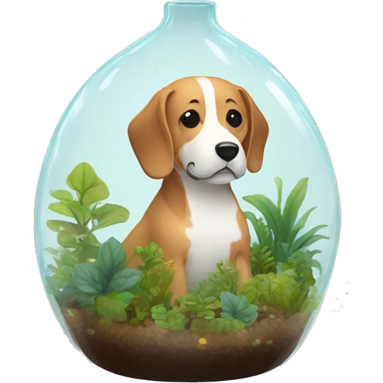 Glass terrarium dog filled with plants emoji