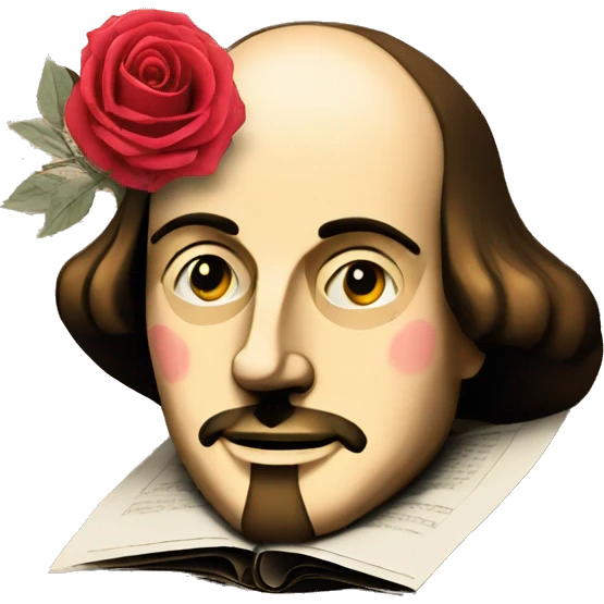 Shakespeare made of newspaper and roses emoji