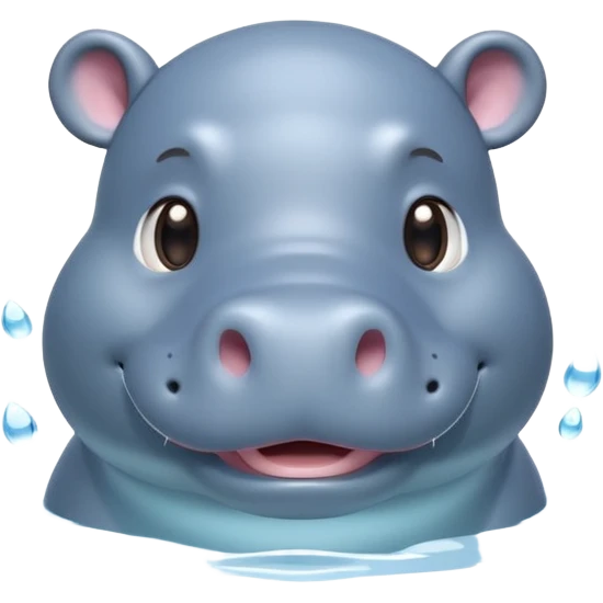 A 3D cartoon hippopotamus half-submerged in water, smiling gently, soft lighting, rounded body and glossy texture, cute Memoji-style look. emoji