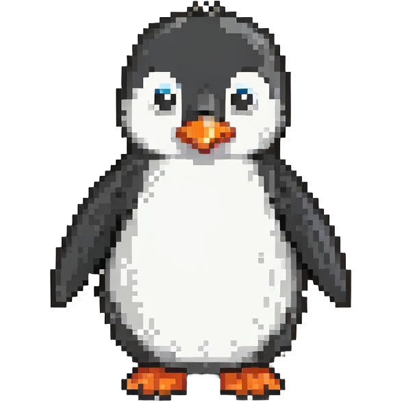 cartoon penguin, black and white, smiling, side/front view emoji
