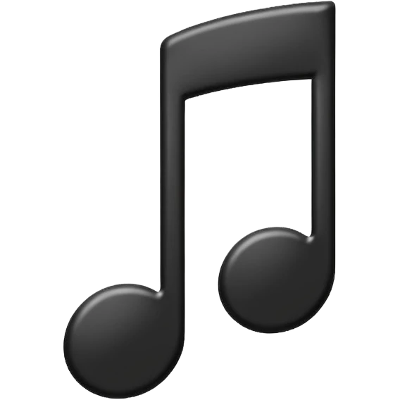 single musical note emoji, deep matte black metal material, smooth rounded geometry emoji