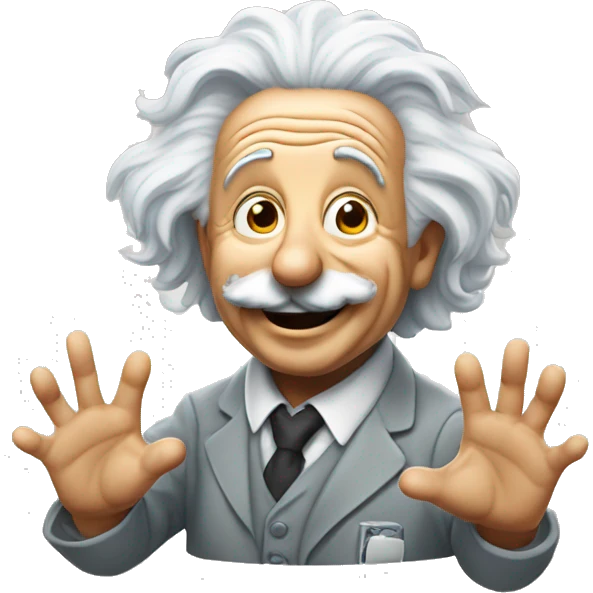 albert einstein with wawing hand and is happy emoji