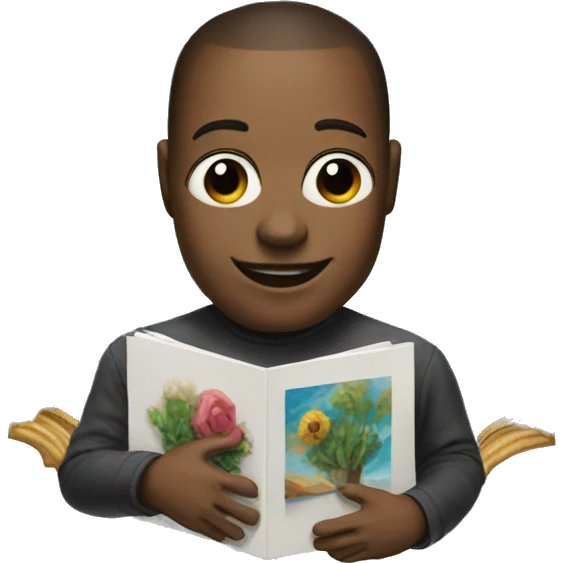 artificial intelligence holding his painting emoji