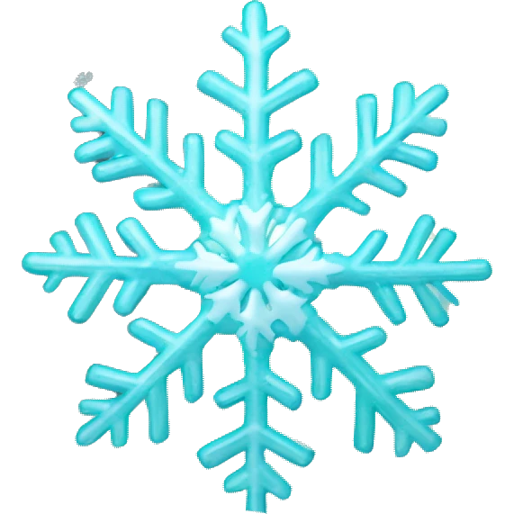 A delicate turquoise snowflake with white accents, glowing softly, floating in a wintery scene. emoji