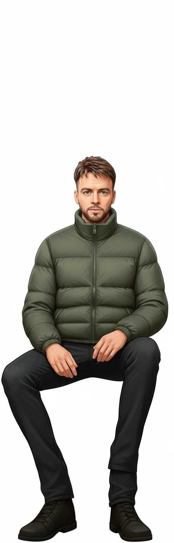 нарисуй этого человека в позе сидя строго фас, без фона emoji