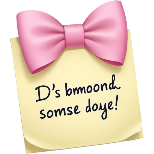 White sticky note with a pink bow that says something on it emoji