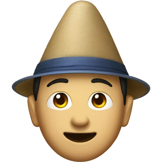 An emoji with a fu man shu and a conical hat emoji