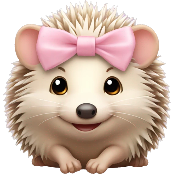 cute hedgehog smiling with light pink bow on top of head  emoji