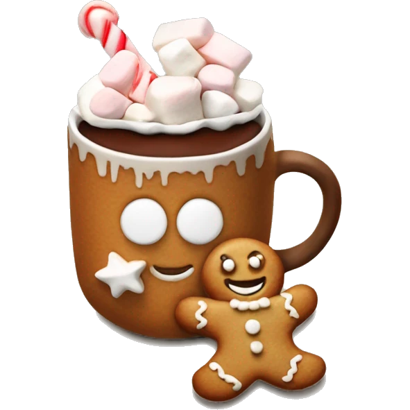 A gingerbread man cup with hot chocolate and marshmallows  emoji
