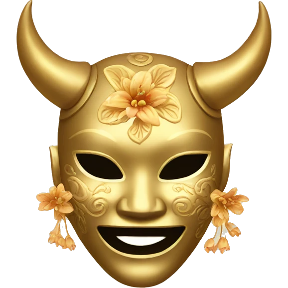 Golden feminine oni mask with floral pattern on it  emoji