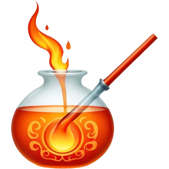 Glassblowing and casting icon, molten glass being shaped with blowpipe, glass piece in the mold, glowing red-hot surface, intricate patterns forming, minimalistic style, clean lines, transparent background. emoji