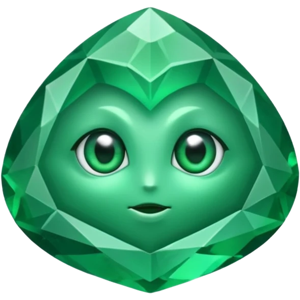 very sharp green gem mineral , multiple irregular chunks, very shiny with two eyes and heart shaped emoji
