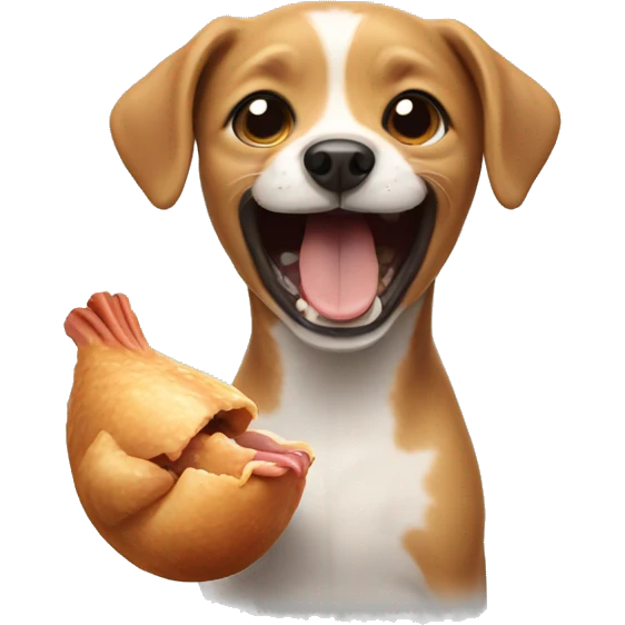 cute small dog laughing holding a chicken leg emoji