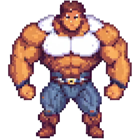 a muscular hero, pixel art style emoji