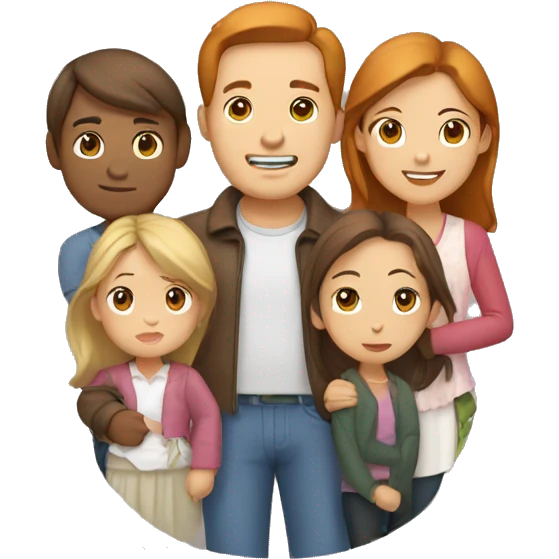 brunet Asian father, red hair mother, brown hair daughter, blond hair son  emoji