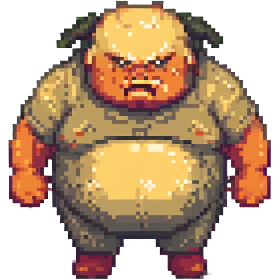 red angry fat man, pixel art style, simple blocky shapes, angry face emoji