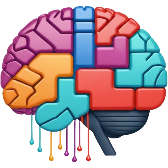 Stylized brain illustration with YouTube logo elements integrated, neural network nodes forming play button shape, digital art style, vibrant color palette, professional icon design, square format emoji