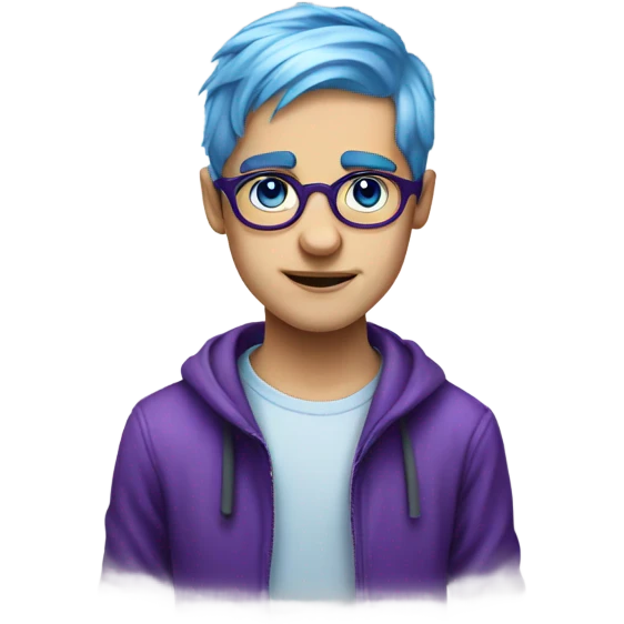 Blue hair white boy with purple eyes wearing big round glasses  emoji