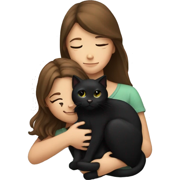 Brown haired girl hugging black cat  emoji