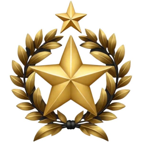 Gold double star with black laurel wreath emoji