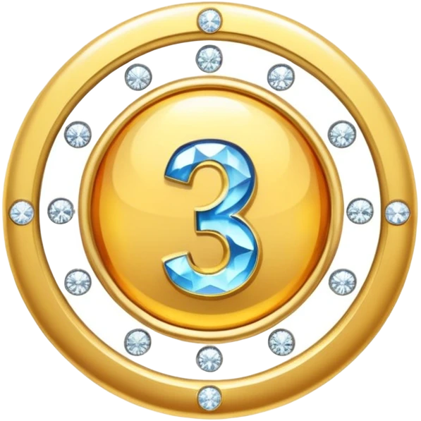 A gold badge with diamonds for a paid subscription, each with a number 3 at different levels. emoji